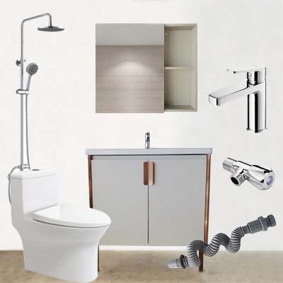 恒洁卫浴套餐六（坐便器71PT+浴室柜BC6069-080+龙头+花洒+角阀+排水管）